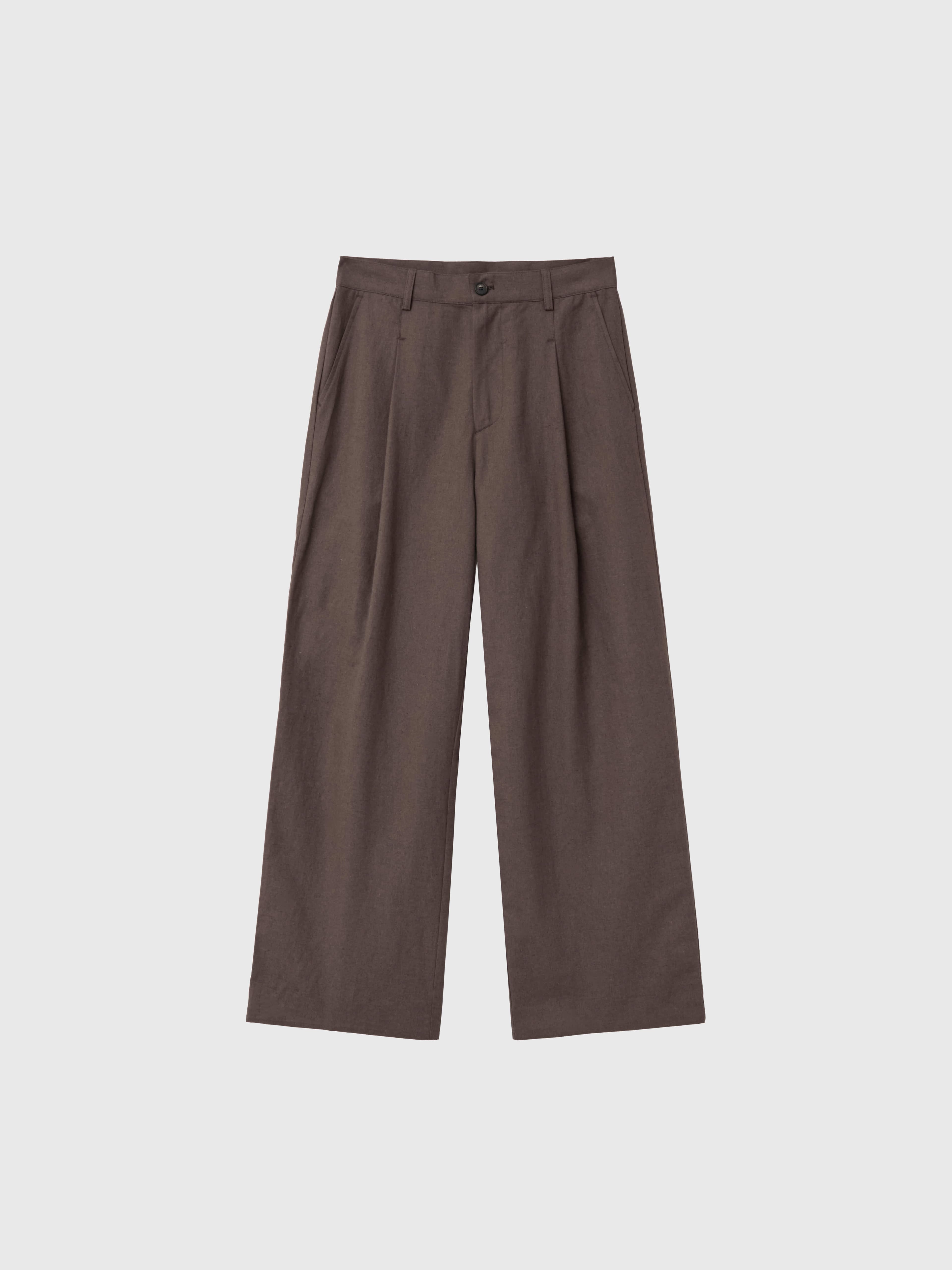 LINEN PIN-TUCK SLACKS_BRWON (6월5일 예약배송)